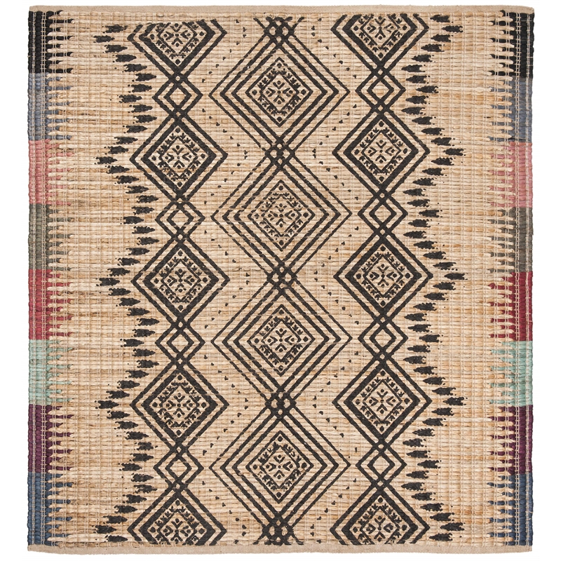 Safavieh Cape Cod 6' Square Hand Woven Jute Rug in Natural and Black