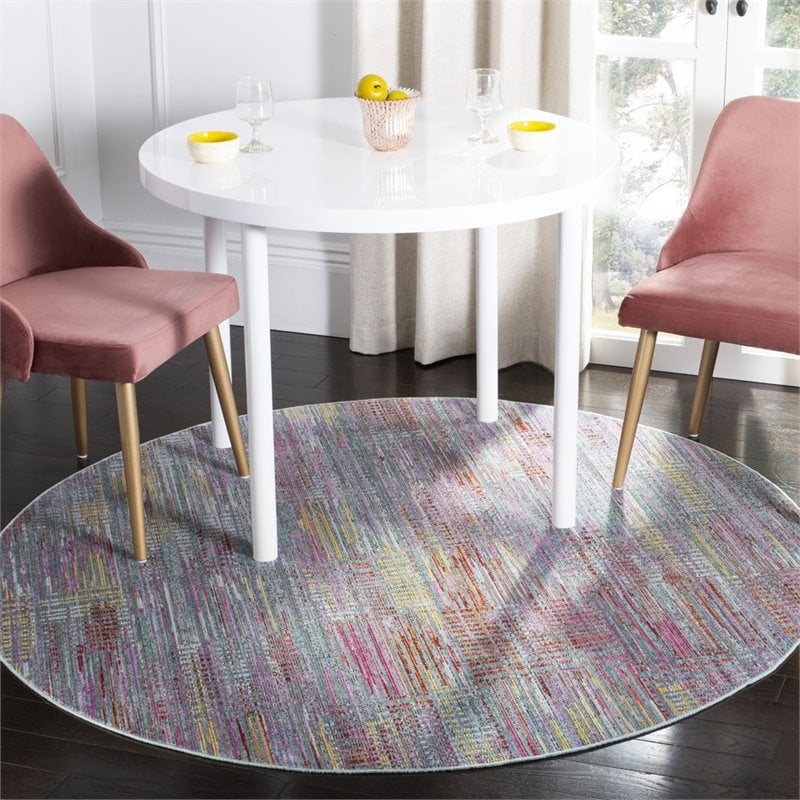 Safavieh Windsor 6' Round Rug in Aqua and Dark Pink