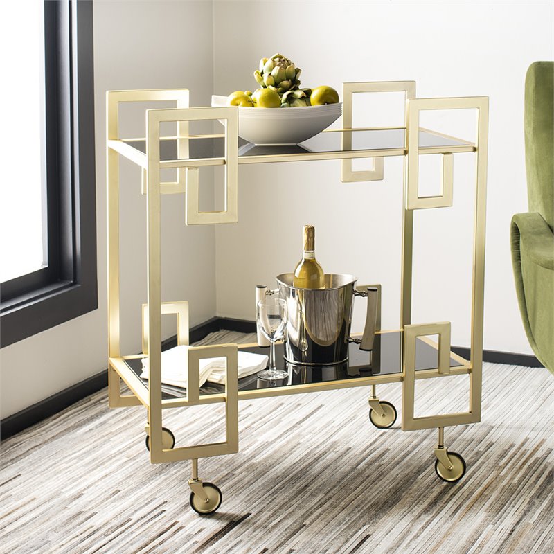 Safavieh Eliza 2 Tier Glass Bar Cart in Gold and Black