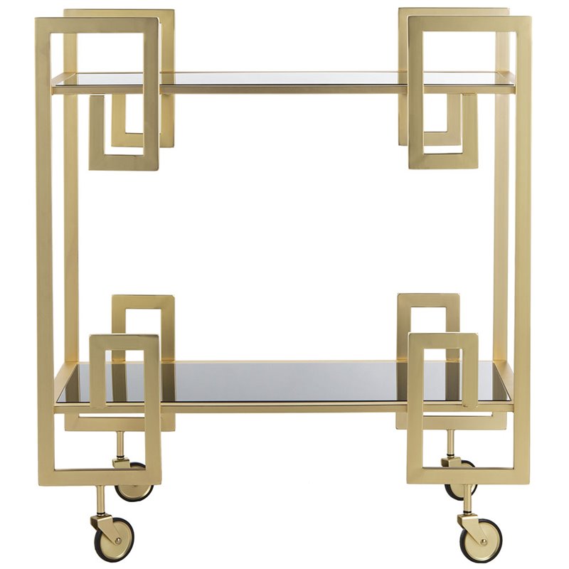 Safavieh Eliza 2 Tier Glass Bar Cart in Gold and Black