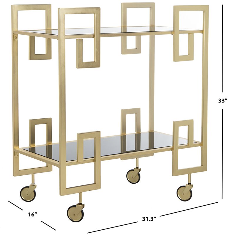 Safavieh Eliza 2 Tier Glass Bar Cart in Gold and Black