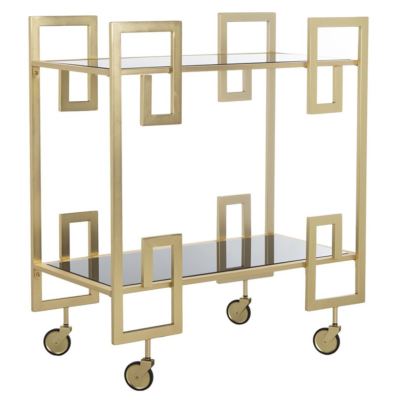 Safavieh Eliza 2 Tier Glass Bar Cart in Gold and Black