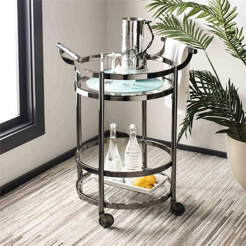 Safavieh Sienna 2 Tier Glass Bar Cart in Gunmetal