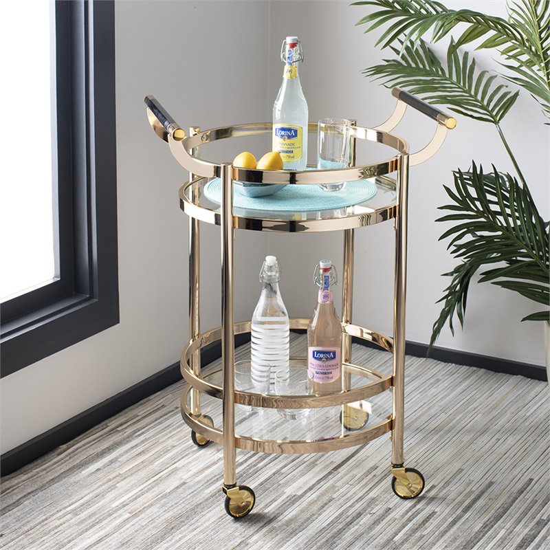 Safavieh Sienna 2 Tier Glass Bar Cart in Gold