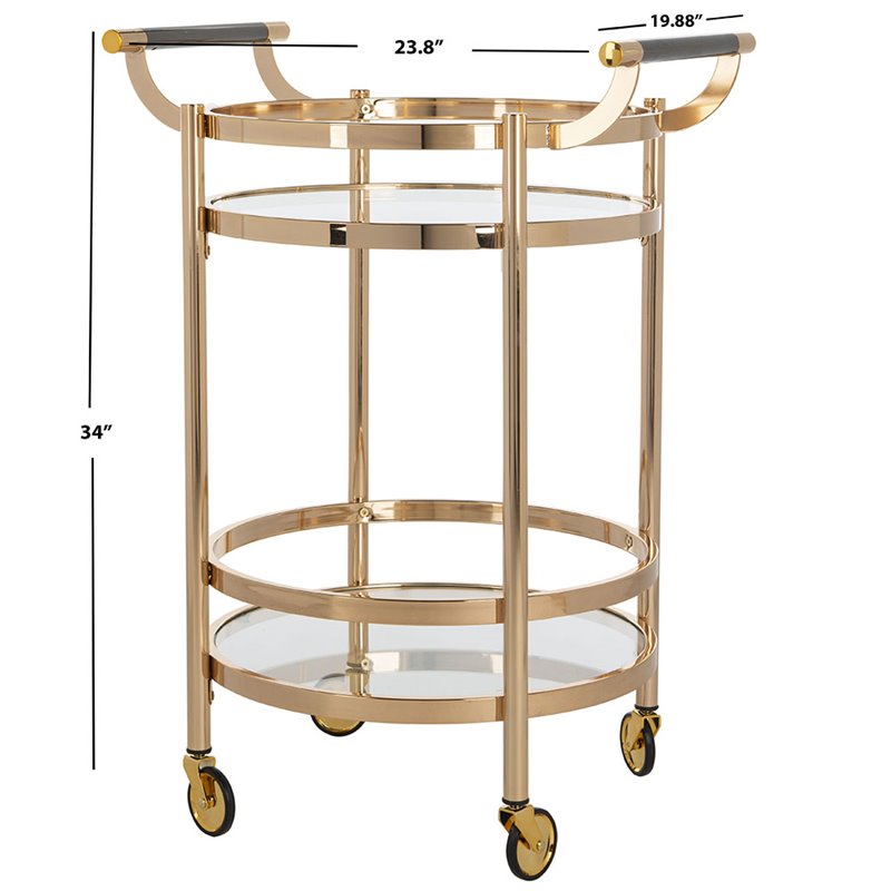 Safavieh Sienna 2 Tier Glass Bar Cart in Gold