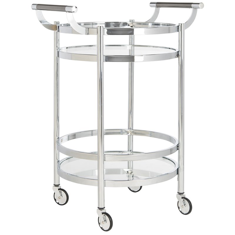 Safavieh Sienna 2 Tier Glass Bar Cart in Chrome