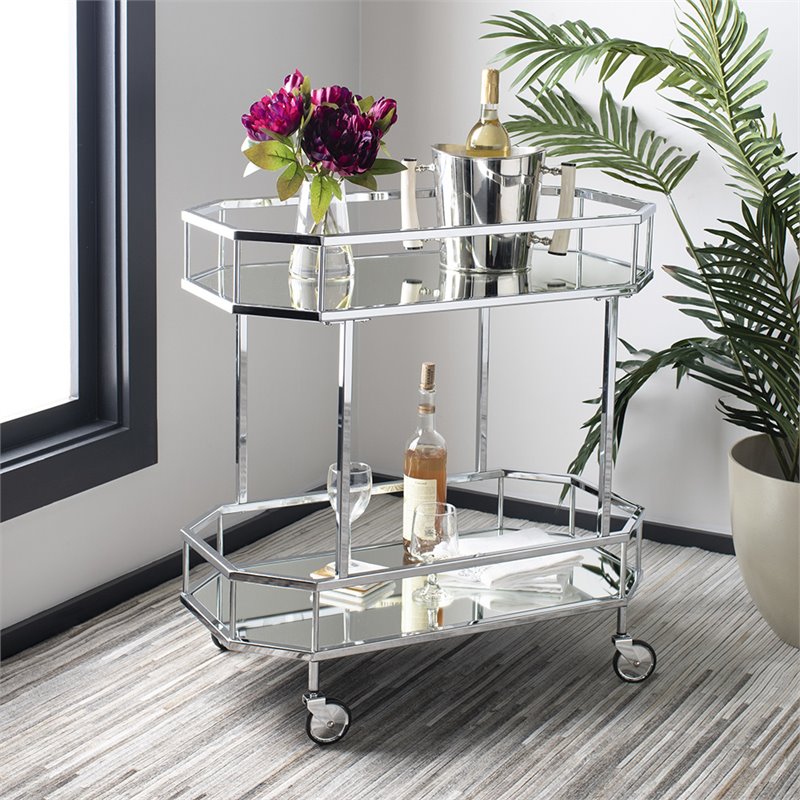 Safavieh Silva 2 Tier Mirrored Bar Cart in Silver