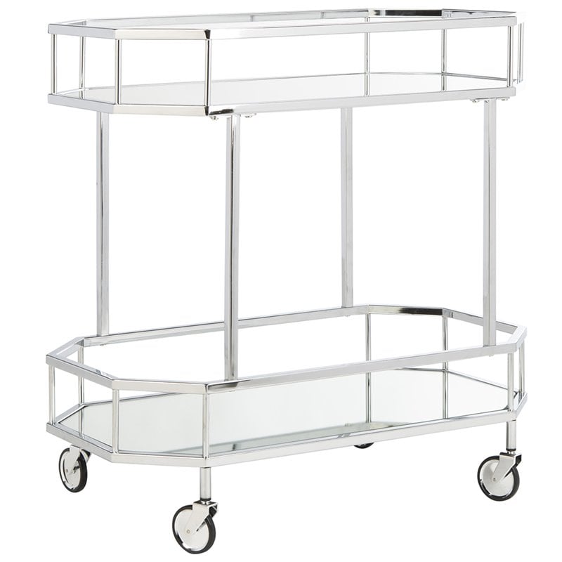 Safavieh Silva 2 Tier Mirrored Bar Cart in Silver