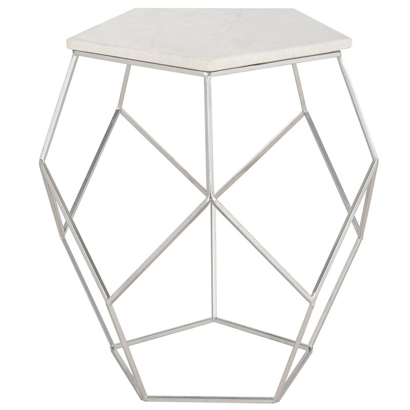 Safavieh Abella Marble Top Accent End Table in Silver