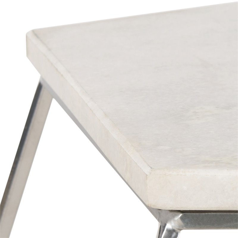 Safavieh Abella Marble Top Accent End Table in Silver