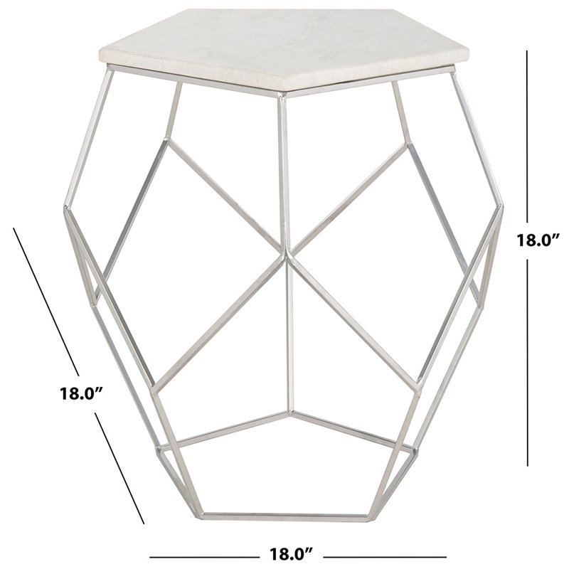 Safavieh Abella Marble Top Accent End Table in Silver