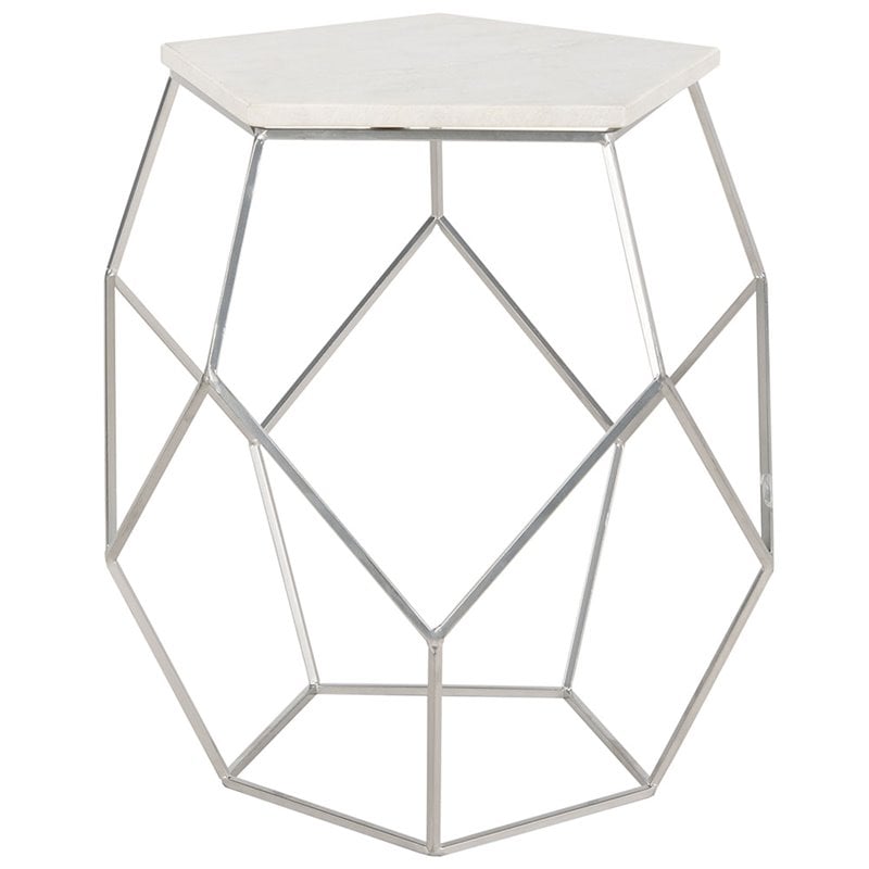 Safavieh Abella Marble Top Accent End Table in Silver