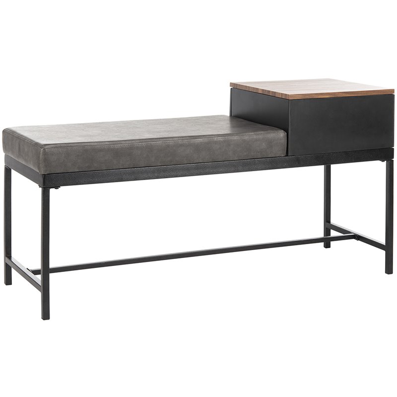Safavieh Maruka Faux Leather Storage Bench in Gray and Black