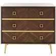 Safavieh Katia 3 Drawer Nightstand in Walnut and Gold