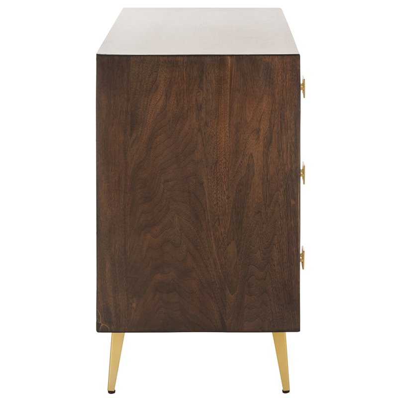 Safavieh Katia 3 Drawer Nightstand in Walnut and Gold