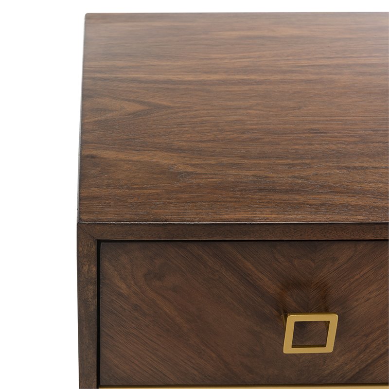 Safavieh Katia 3 Drawer Nightstand in Walnut and Gold