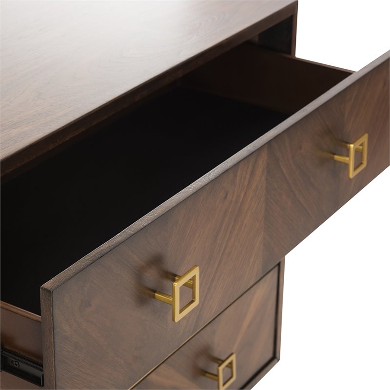 Safavieh Katia 3 Drawer Nightstand in Walnut and Gold