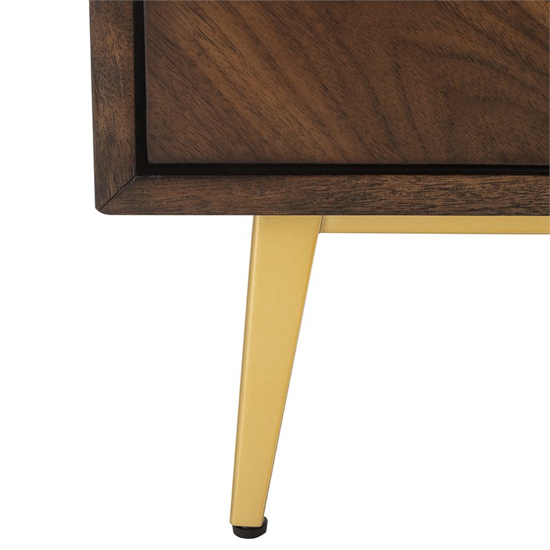 Safavieh Katia 3 Drawer Nightstand in Walnut and Gold