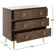 Safavieh Katia 3 Drawer Nightstand in Walnut and Gold