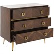 Safavieh Katia 3 Drawer Nightstand in Walnut and Gold