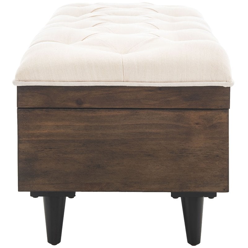 Safavieh Liam Tufted Storage Ottoman Bench in Light Beige and Dark Oak