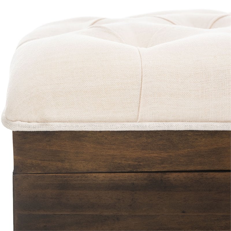 Safavieh Liam Tufted Storage Ottoman Bench in Light Beige and Dark Oak
