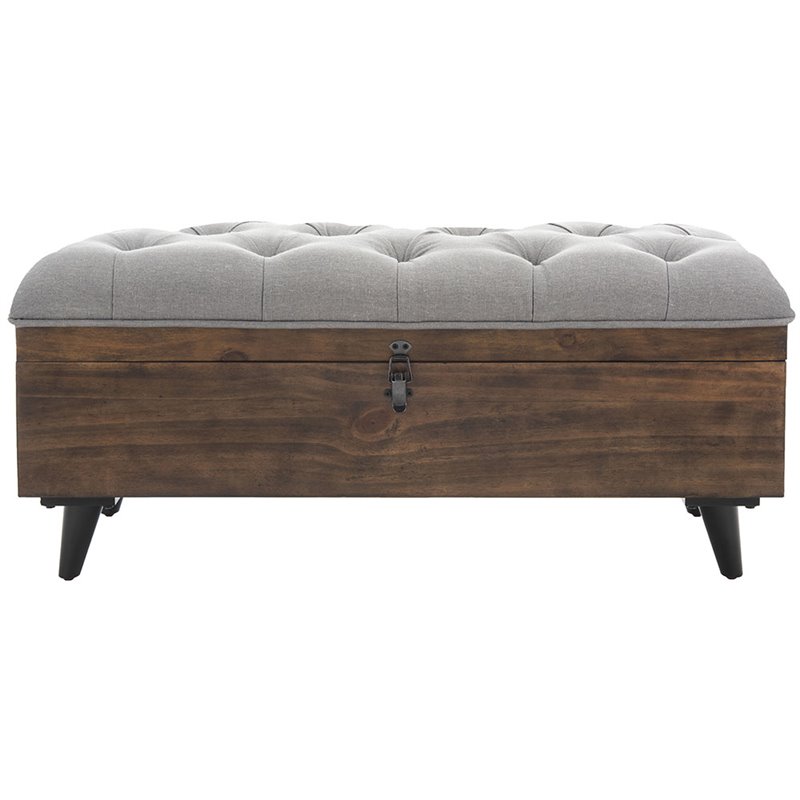 Safavieh Liam Tufted Storage Ottoman Bench in Gray and Dark Oak