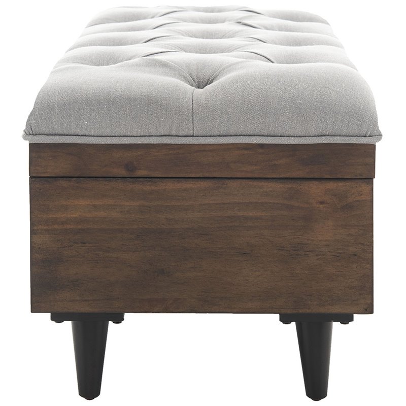 Safavieh Liam Tufted Storage Ottoman Bench in Gray and Dark Oak