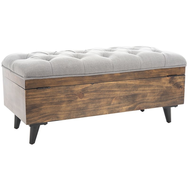 Safavieh Liam Tufted Storage Ottoman Bench in Gray and Dark Oak