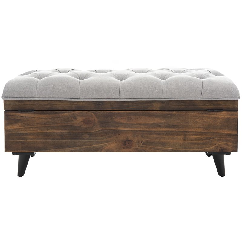 Safavieh Liam Tufted Storage Ottoman Bench in Gray and Dark Oak