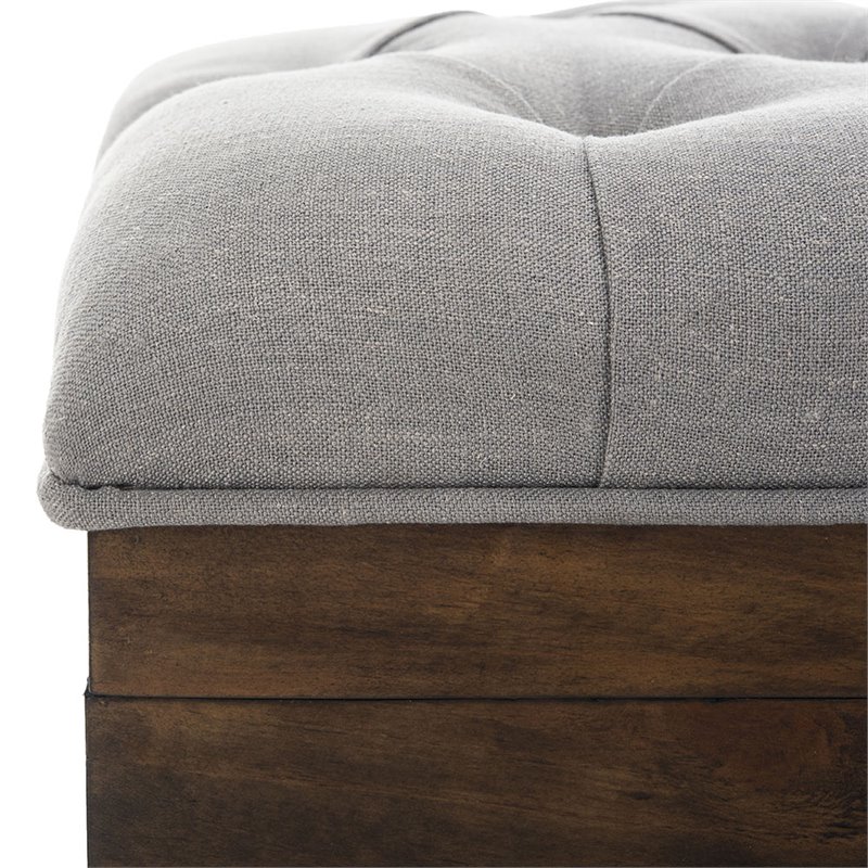 Safavieh Liam Tufted Storage Ottoman Bench in Gray and Dark Oak