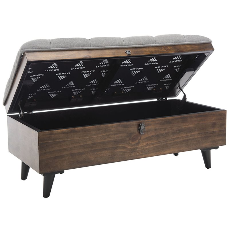 Safavieh Liam Tufted Storage Ottoman Bench in Gray and Dark Oak