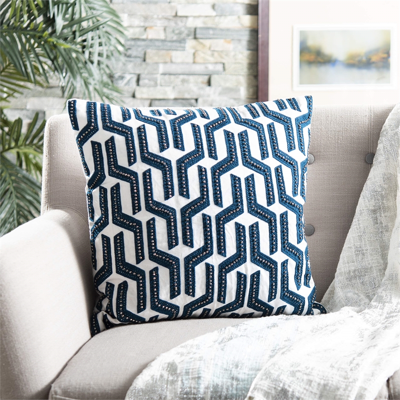 Safavieh Chauncy Throw Pillow in Navy and White