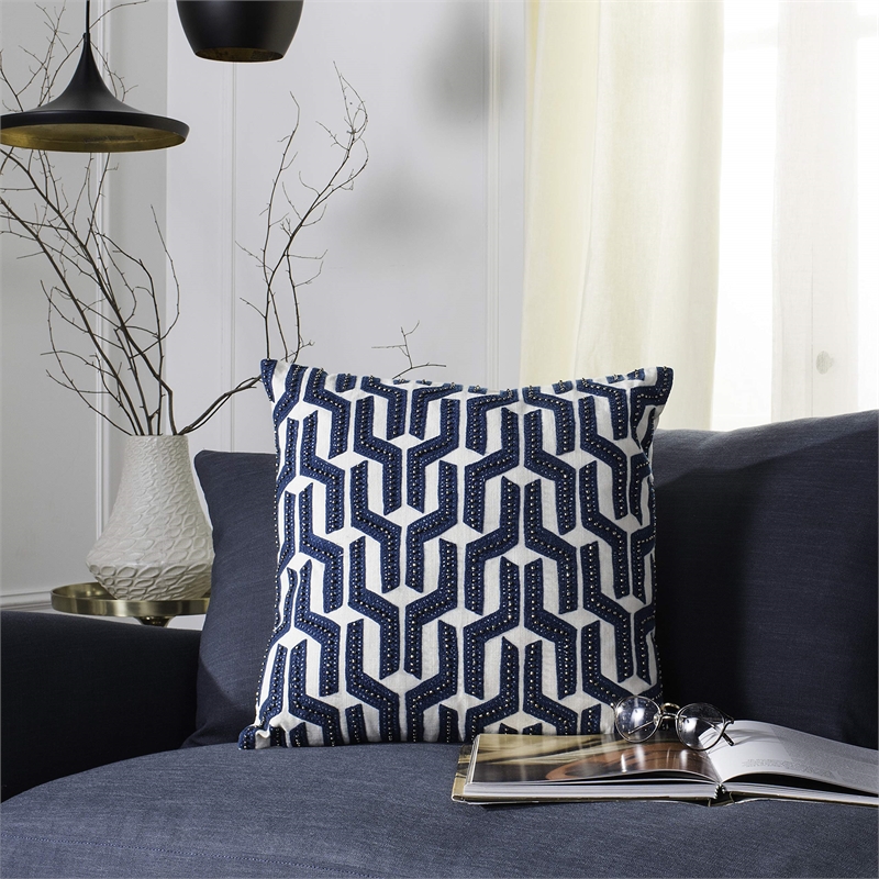 Safavieh Chauncy Throw Pillow in Navy and White