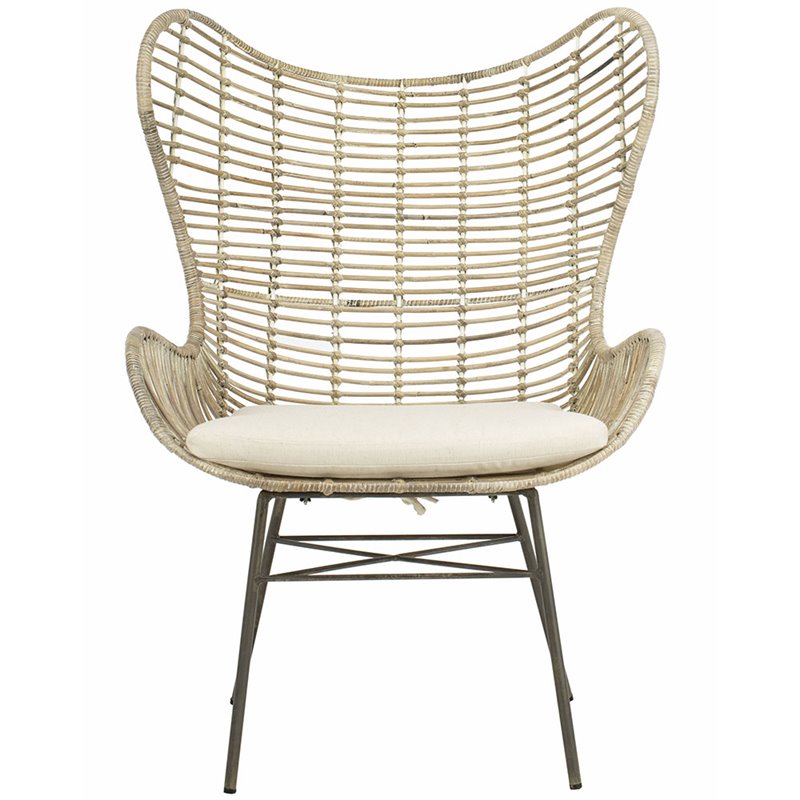 Safavieh Malia Rattan Wingback Accent Chair in White Wash and Gray