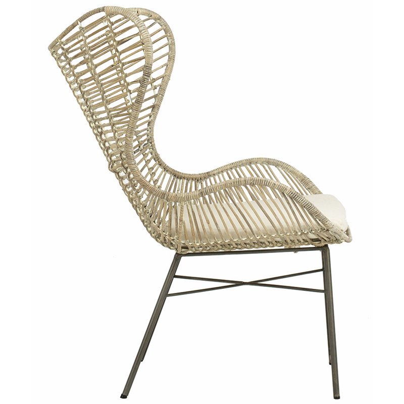Safavieh Malia Rattan Wingback Accent Chair in White Wash and Gray