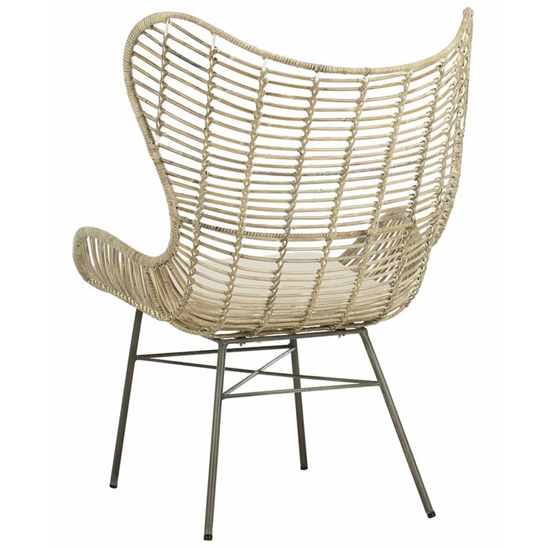 Safavieh Malia Rattan Wingback Accent Chair in White Wash and Gray