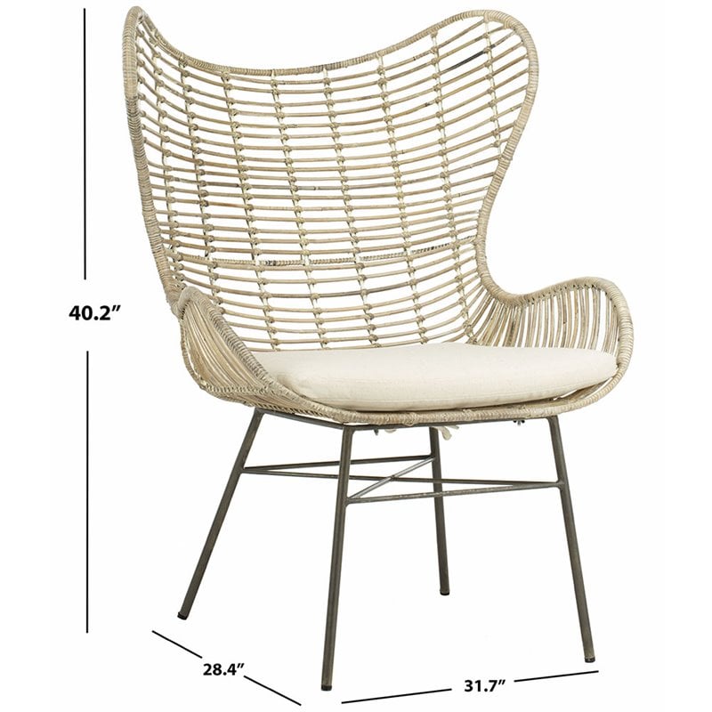 Safavieh Malia Rattan Wingback Accent Chair in White Wash and Gray