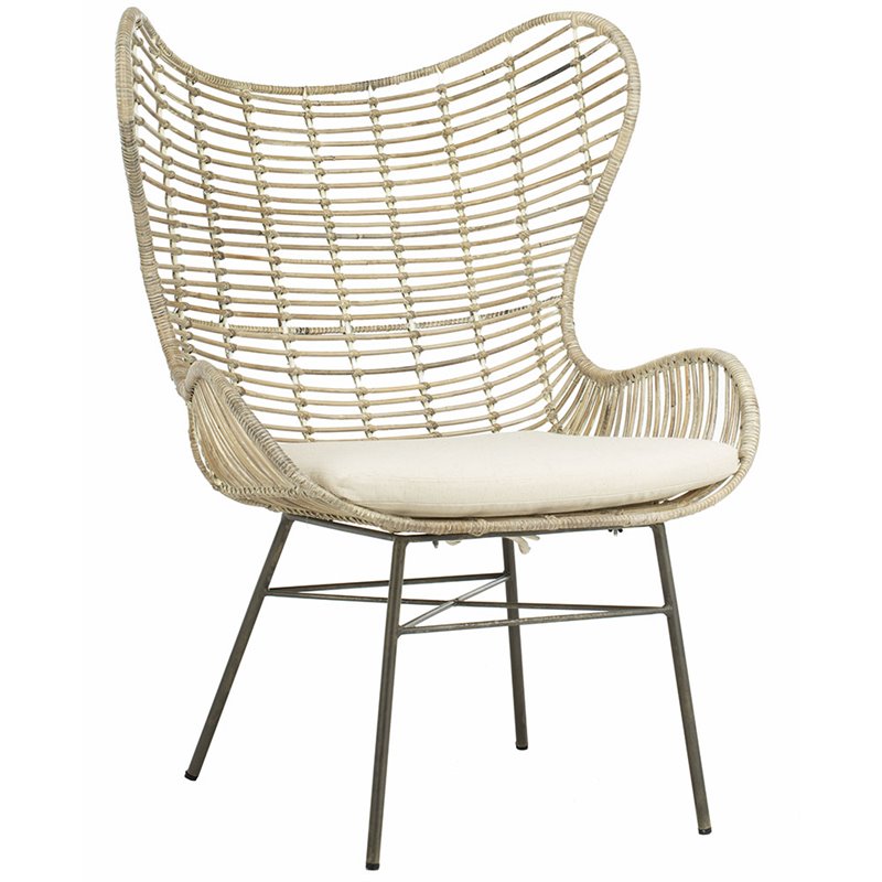 Safavieh Malia Rattan Wingback Accent Chair in White Wash and Gray