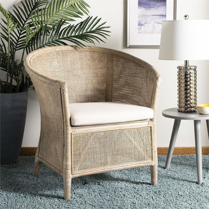 Safavieh Alexana Rattan Accent Chair in White Wash and Off White