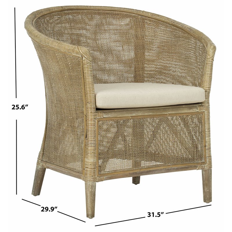 Safavieh Alexana Rattan Accent Chair in White Wash and Off White