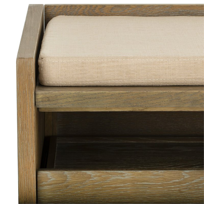 Safavieh Percy Storage Shoe Bench in Rustic Oak and Beige