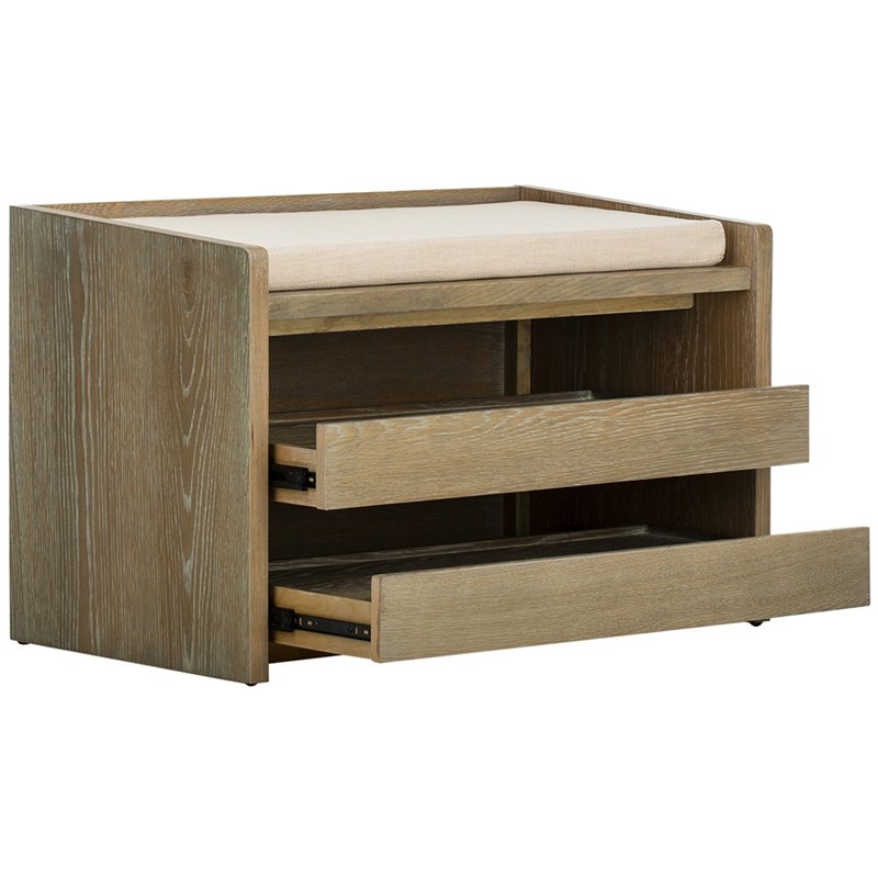 Safavieh Percy Storage Shoe Bench in Rustic Oak and Beige