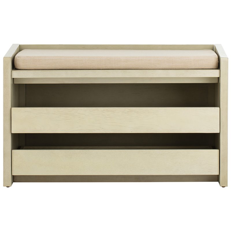 Safavieh Percy Storage Shoe Bench in White Wash and Beige