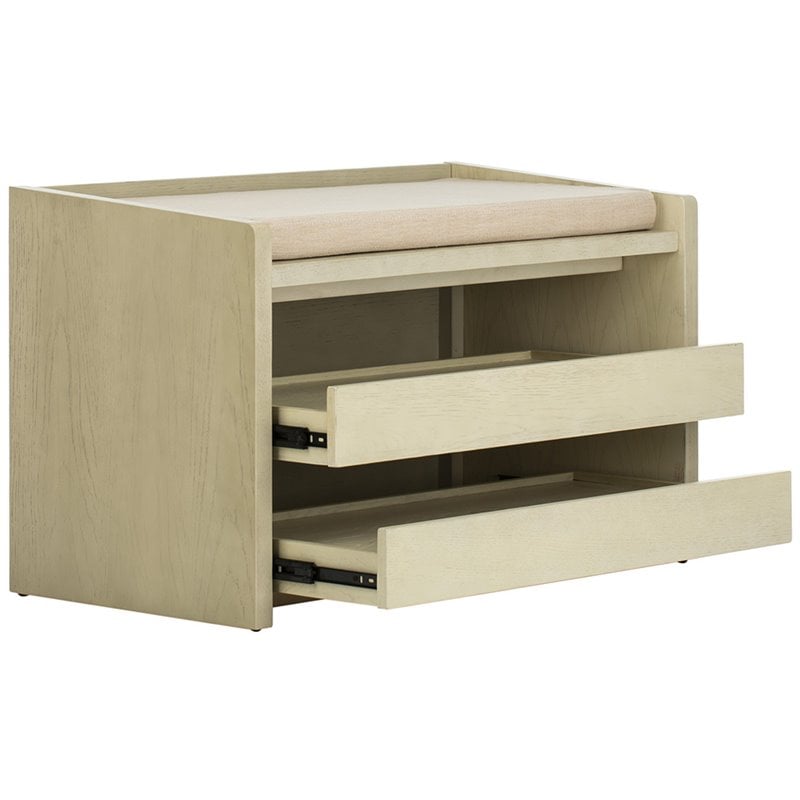 Safavieh Percy Storage Shoe Bench in White Wash and Beige