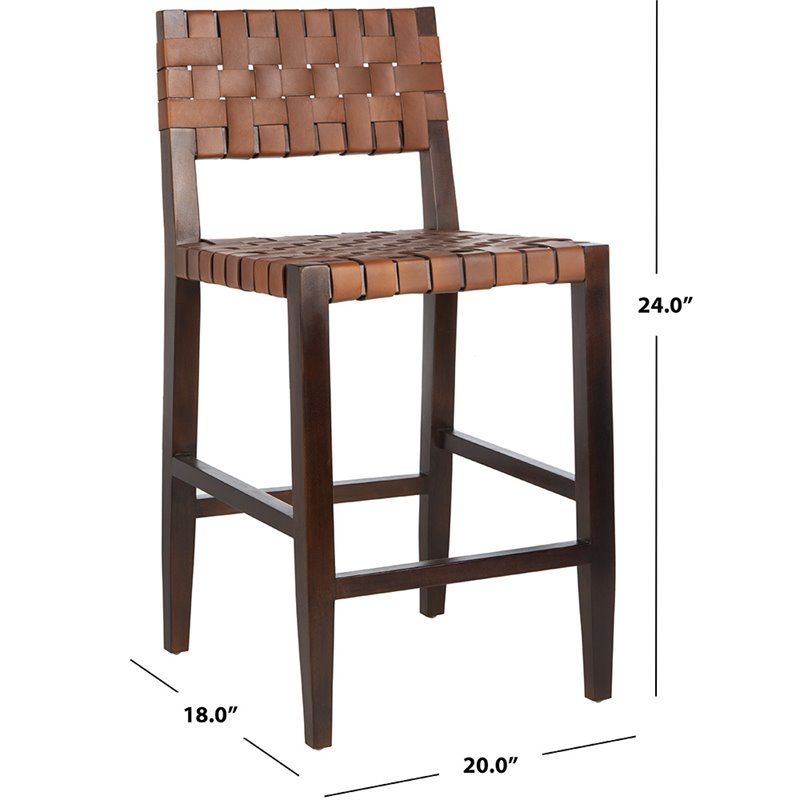 Safavieh Paxton Leather Counter Stool in Cognac and Walnut
