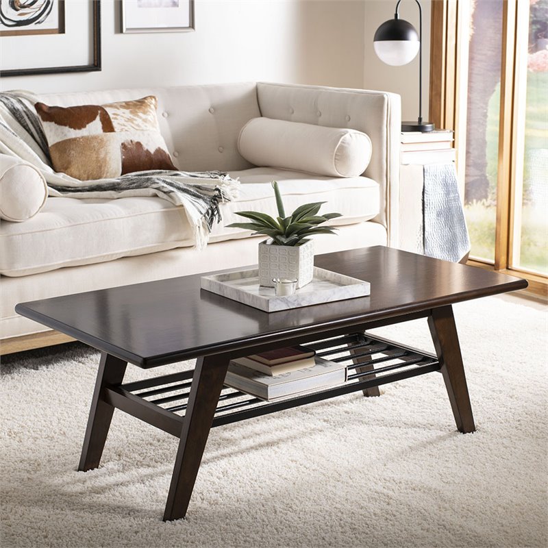 Safavieh Seth 2 Tier Coffee Table in Dark Walnut and Black