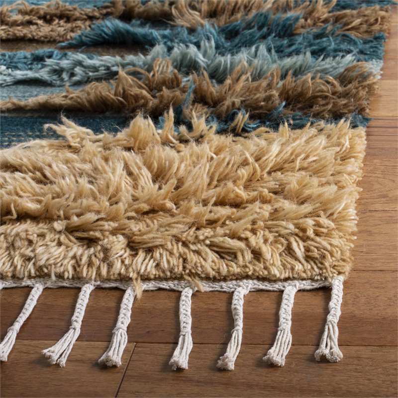 Safavieh Kenya 9' x 12' Hand Knotted Shag Wool Rug in Blue and Beige