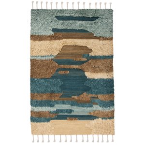 Safavieh Kenya 9' x 12' Hand Knotted Shag Wool Rug in Blue and Beige
