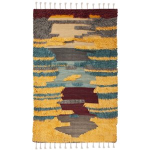 Safavieh Kenya 6' x 9' Hand Knotted Shag Wool Rug in Red and Gold